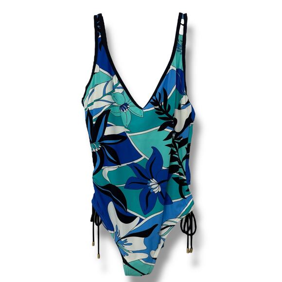 NEW Coco Reef Blue White Floral One Piece Swimsuit Size 14 Bra Size 38C NWT - Picture 4 of 11